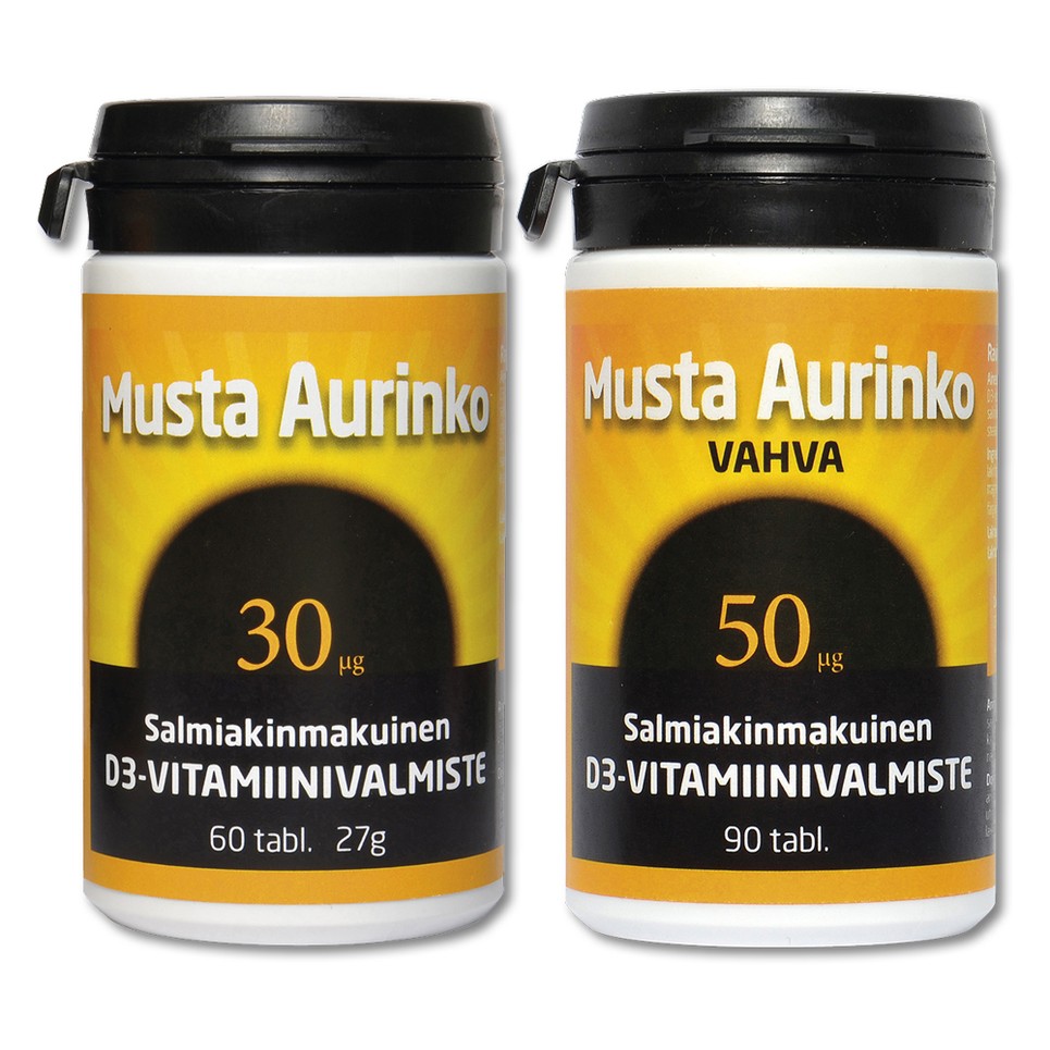 Musta Aurinko D3-vitamiini VAHVA 50 mikrogrammaa